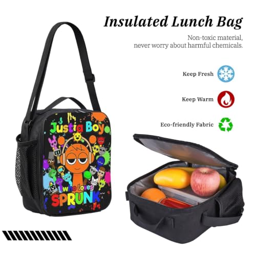 Snujynaep Black Game Backpack Set with Lunch Bag and Pencil Case for Travel & School