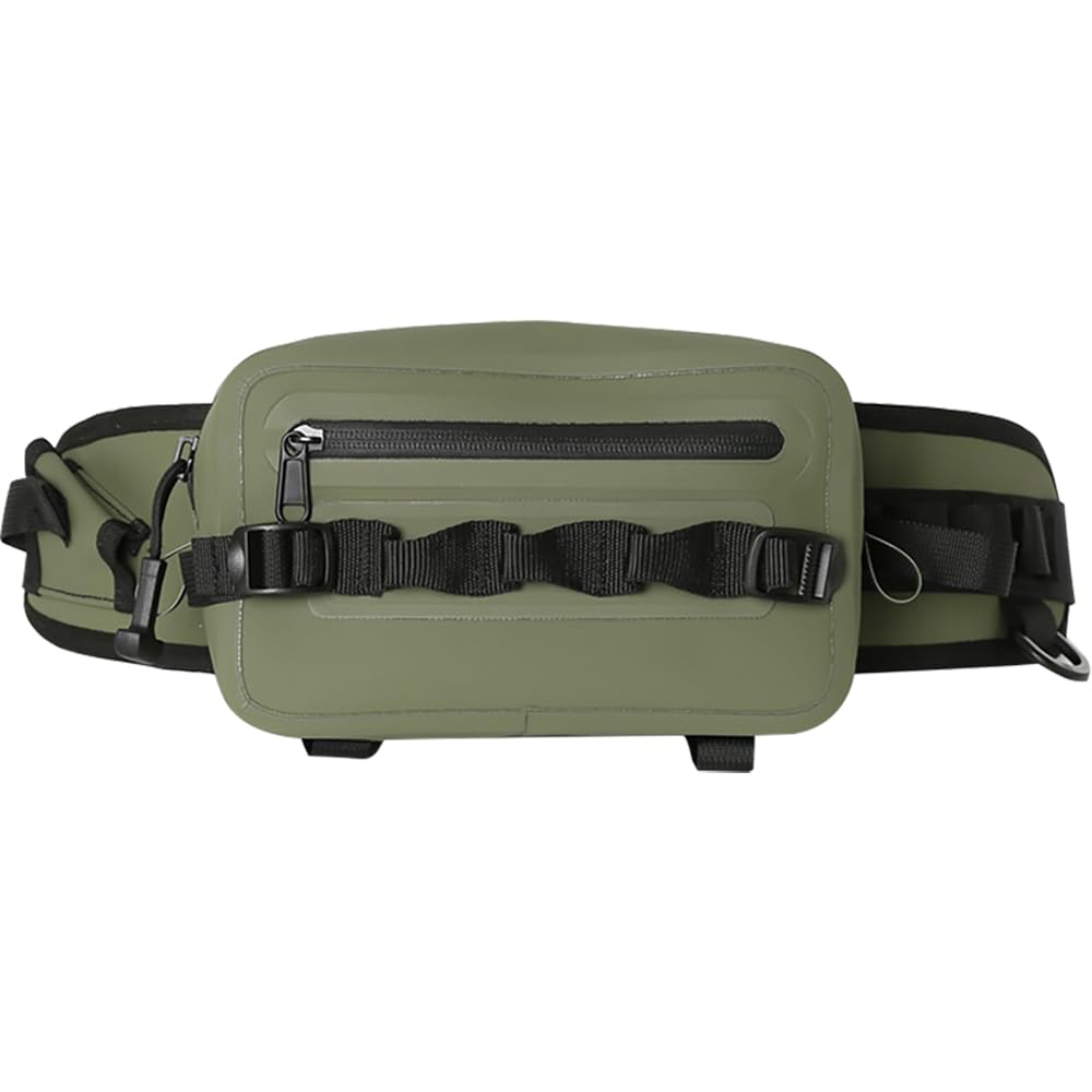 FANGBLUE 2.1L Waterproof Waist Bag - TPU Military Green Packet with Airtight Zipper Closure, Lightweight Sling Bag for River Fly Fishing