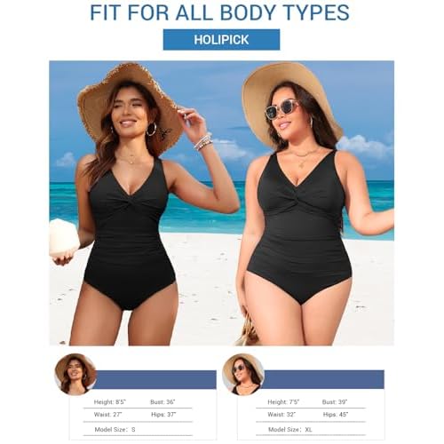 Holipick Women Tummy Control One Piece Swimsuit - Push Up Bathing Suit Full Coverage Slimming Swimwear