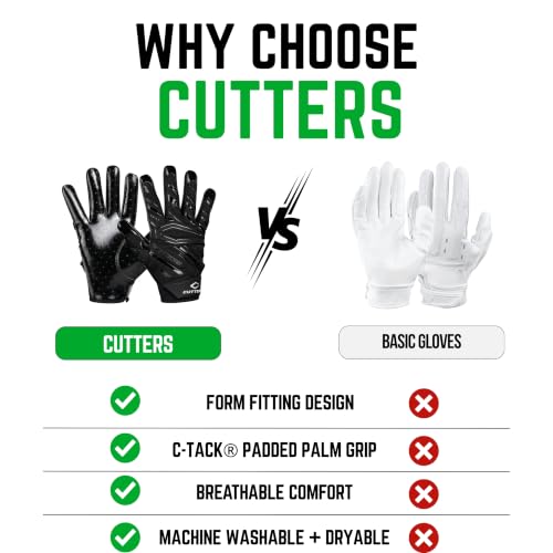 Cutters Gamer 6.0 Football Gloves Medium Black - All Purpose Grip Padding