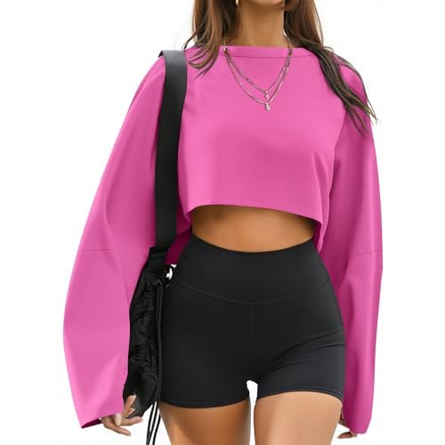 Remidoo Women's Casual Cropped Sweatshirt Long Sleeve Crop Top Crewneck Pullover Shirt