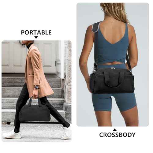 14 inch Small Gym Bag for Women & Men, Mini Duffel Bag for Travel Sports Lightweight Carry On Bag, Black