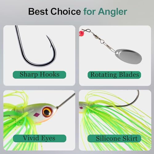Richary 6Pcs Spinnerbait Fishing Lures Set for Bass Pike Freshwater
