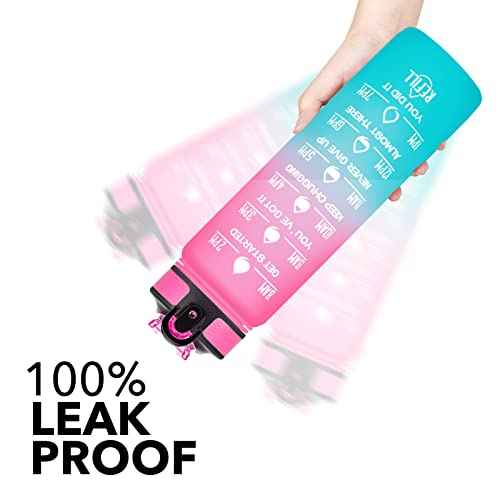 Hyeta 32 oz Water Bottles with Times to Drink and Straw, Motivational Water Bottle with Time Marker, Leakproof, Drinking Sports Water Bottle for Fitness, Gym and Outdoor