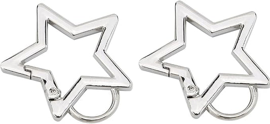 2Pcs Silver Star Shaped Stainless Steel Keychain Clip Carabiner Snap Hook Holder Star Hook Clip Key Holder Carabiner Clip for Keys Chain Accessories