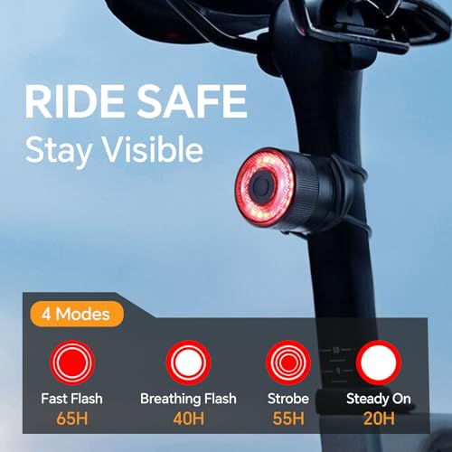 Smart Bike Tail Lights, Brake Sensing Bicycle Rear Lights for Night Riding, Ultra Brigh LED Taillights Auto On/Off, Easy Mount Cycling Safety Brake Taillight, USB Rechargeable, IPX6 Waterproof