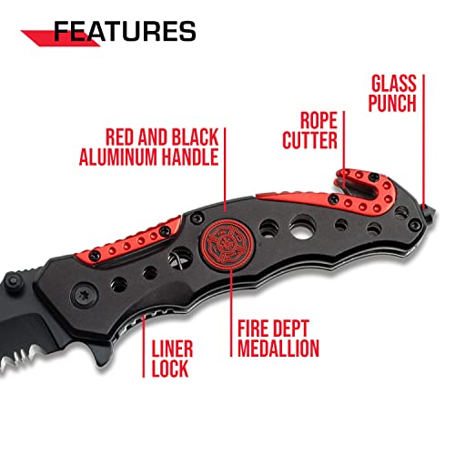 Tac-Force Fire Dept Tactical Assisted Opening Folding Knife with Belt Cutter