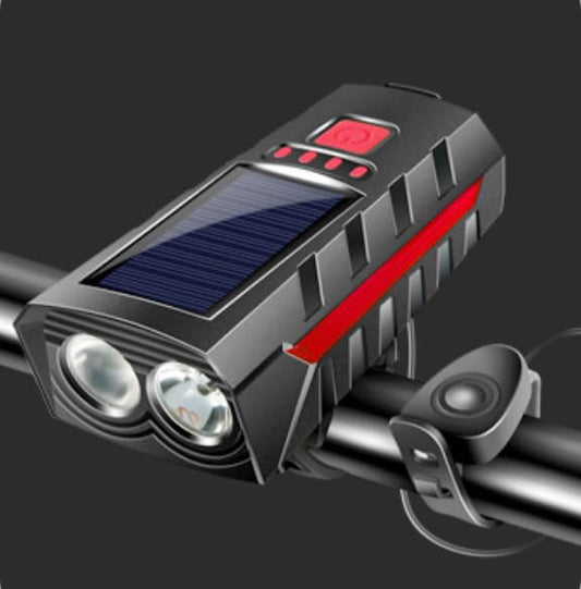 Sahiefita Reachargable Bike Lights, Bicycle Front Headlight for Night Ridding, Dual Lamp Solor Charging & Easy to Install for Phone Charging - Red
