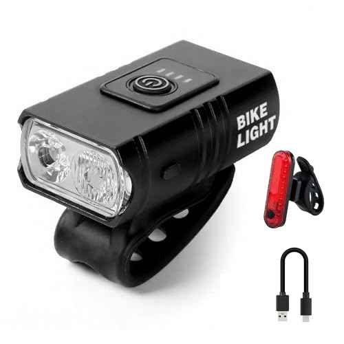 Mini Night Bike Light Set - High Brightness USB Rechargeable LED Front Light (High/Low Beam), Waterproof Front and Rear Lights, Suitable for Adults, Kids, Mountain and City Bikin