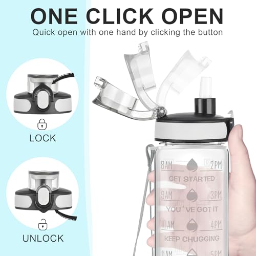 Enerbone Crystal Water Bottle 32oz Leakproof BPA Free Motivational Sports Flask with Straw