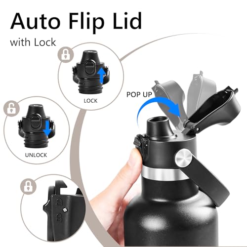 XACIOA Flip Lid for Hydroflask Standard Mouth, Replacement for Hydro Flask Lid, Spout Cap for Narrow Mouth Water Bottle for Simple Modern Iron Flask Accessories, BPA Free, Black - Black