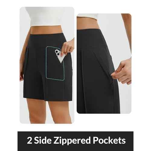 baleaf Women's 7 Inch Bermuda Long Shorts with Zipper Pockets High Waisted Athletic Shorts Walking Dressy Casual Loose