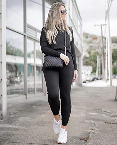 PRETTYGARDEN Airport Travel Outfit Women Fall 2-Piece Lounge Set - Black / Medium