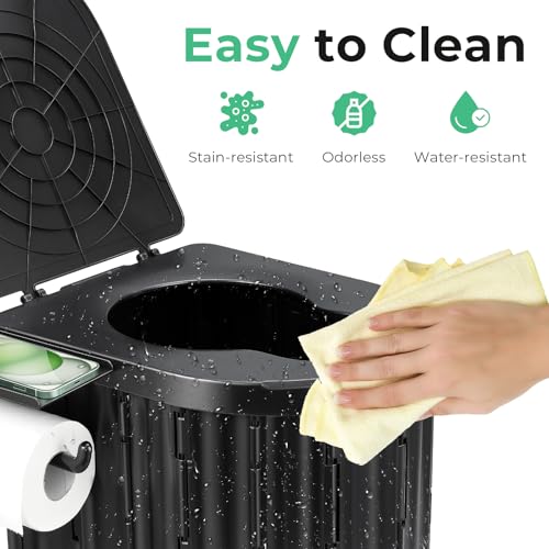 Portable Camping Toilet with Lid & Paper Holder - Black
