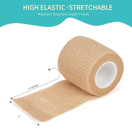 6 Pack,2inches¡¿ 5 Yards Self Adhesive Bandage Wraps for Sports, Cohesive Bandages,Atheletic Tape for Wrist, Ankle, Hand, Leg,Skin Color,Vet Wrap