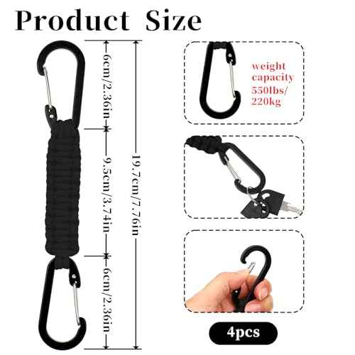 Paracord Keychain, Heavy Duty Tactical Lanyard Clip, Quick Release Key Clip, Military Braided 550 Paracord