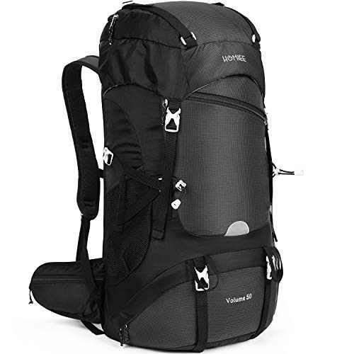 HOMIEE 50L Waterproof Hiking Backpack Travel Rucksack - Black