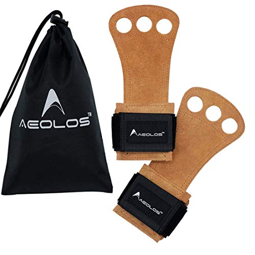 AEOLOS Leather Gymnastics Hand Grips Brown Medium for Weight Lifting & Cross Training