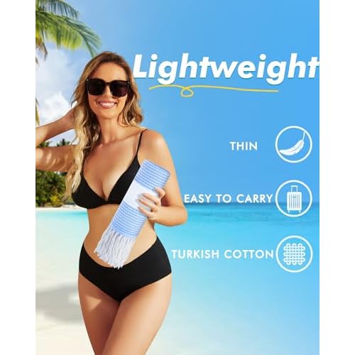 Genovega Oversized Cotton Turkish Beach Towels 74"x38" Thin Quick Dry Sand Free Pool Swim Bathing Towel Extra Large Blanket Adult Travel Essentials Accessories Must Haves Summer Vacation Deepblue Dot