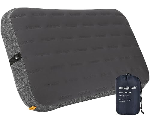 Inflatable Camping Pillow Large 24x15in with Removable Cover Gray