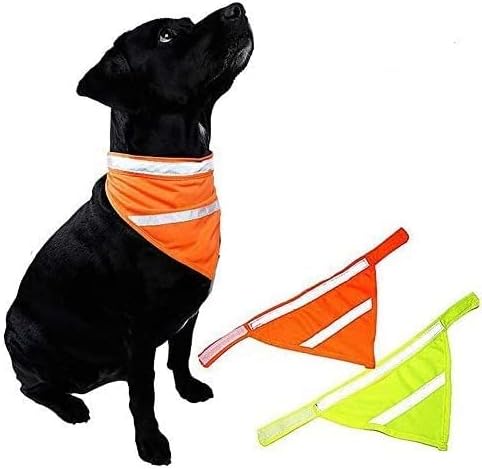 2 Pack Reflective Dog Bandana for Night Safety - High Visibility Adjustable Dog Scarf in Orange/Yellow, Fits Small Medium Large Dogs(Large)