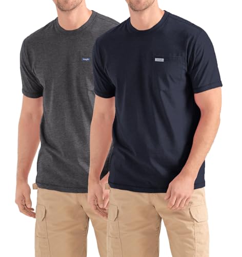 Wrangler Big and Tall Men's 2 Pack Cotton T-Shirts with Chest Pocket - 3X Tall/Navy/Carbon Heather