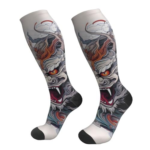 Unisex Compression Socks for Travel, Pregnancy, Running & Recovery - One Size Dragon Head Tattoo