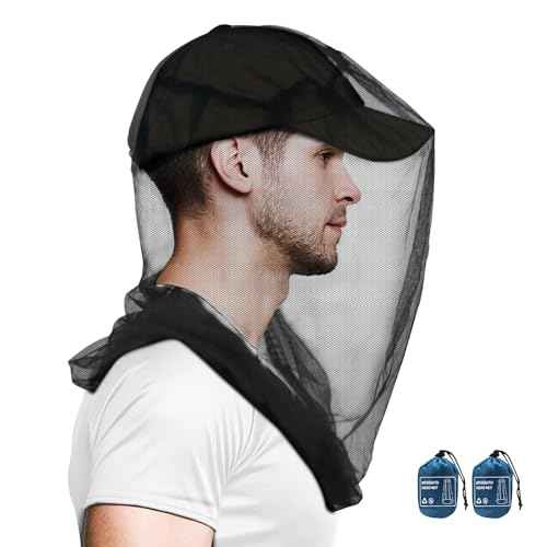 Mosquito Head Net for Insects, 2 Pack, Premium Bug Net for Head, Fly & Bug Protection | Ultra Large & Long, Finest Holes for Camping, Hiking, Fishing, Gardening, Fits All Hats for Men & Women