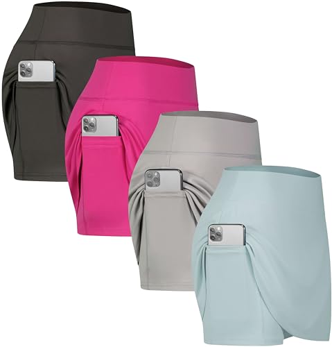 Women's High Waisted Skorts with Pockets - Athletic Tennis Golf Skirts (4 Pack)