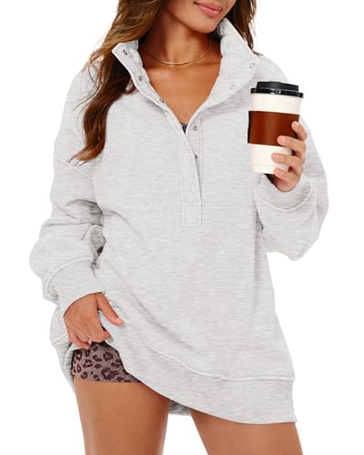 Gacaky Women Oversized Sweatshirt - Light Gray, Medium Fall Pullover