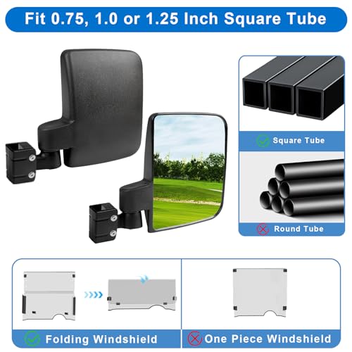 MOSNAI No Drill Golf Cart Side Mirrors for EZGO Club Car Yamaha Square Tube - Black