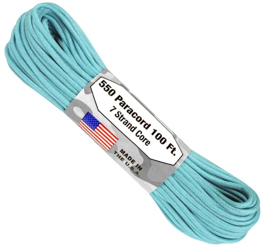 Atwood Commercial 550 Paracord 100' 7 Strand Made in USA Survival Cord Parachute Outdoor (Carolina Blue)