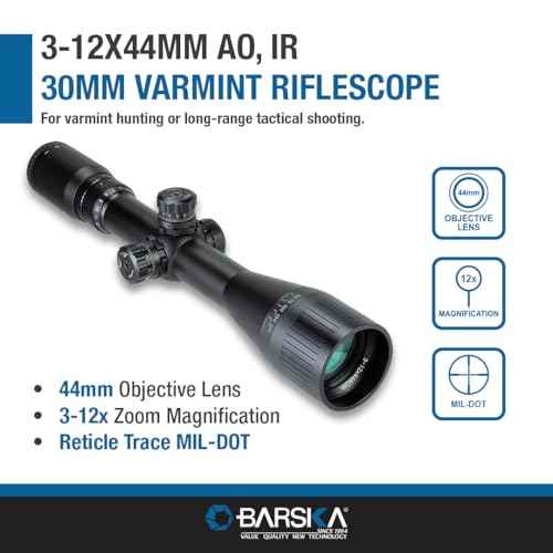 Barska Varmint Rifle Scope with Adjustable Objective for Hunting and Targeting