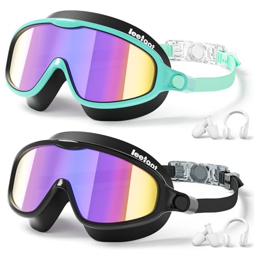 Kids Swim Goggles Anti-Fog UV Protection 2 Pack Cyan-Black & Purple-Black