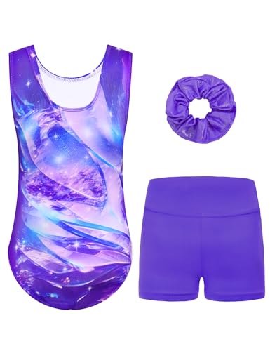 Girls Gymnastics Leotard Outfit for 8-9 Years - Multicolor Sleeveless with Shorts