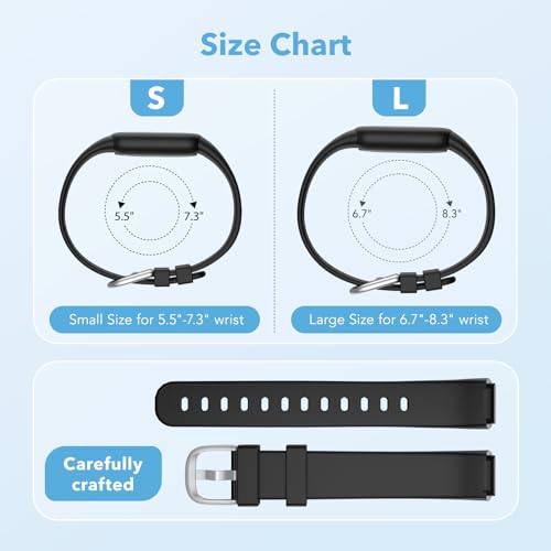 Waterproof Fitbit Luxe Watch Bands for Women Men - Black, Large 6.7-8.3 Inch