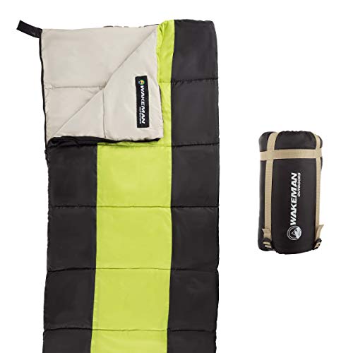 Neon Green & Black Lightweight Sleeping Bag with Carrying Case for Camping & Sleepovers