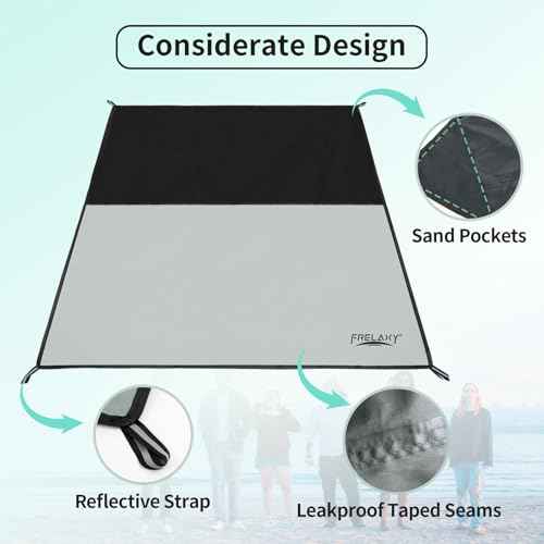 Frelaxy Pocket Picnic Blanket, Waterproof Sandproof Beach Mat, Compact Camping Tarp for Festivals, Hiking, Travel, Outdoor Recreation (Grey, 28'' x 47'')