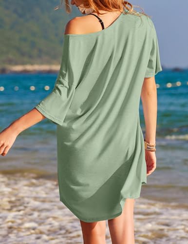 Oversized Cotton Nightgown for Women - Light Green, 3X Large Sleep Shirt