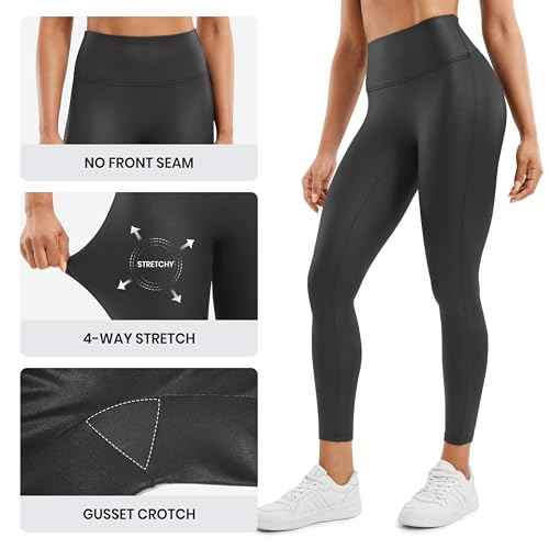 CRZ YOGA No Front Seam Faux Leather Leggings 25'' - Butterluxe Matte High Waist Stretch Tights Womens Pleather Pants