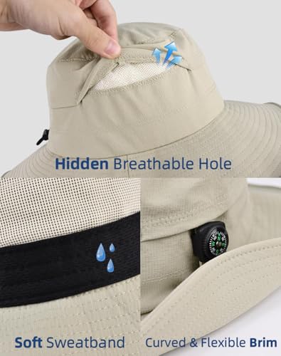 Zooron Sun Hat for Men Women Beige Detachable Compass UPF 50+ Boonie Hat
