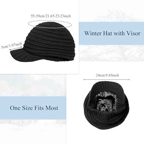 Century Star Women Satin Lined Winter Knit Hat with Visor Newsboy Cap Slouchy Beanie Cap Warm Winter Hat