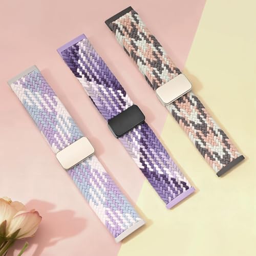 Magnetic Braided Fitness Watch Strap for Fitbit Versa 4, Versa 3, Sense, Sense 2 - Violet/Grayish Blue/Grape Purple