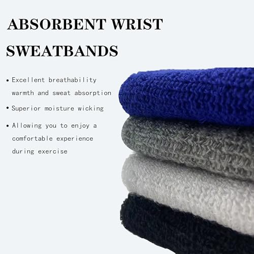 Sport Sweatbands for Men & Women 6 Inch Absorbent Cotton Wrist Bands - Black+White 4 Pack