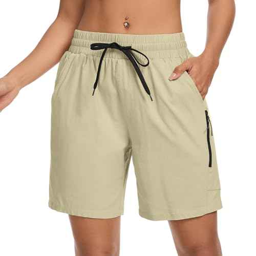 Women's 7" Hiking Cargo Shorts Quick Dry Athletic Short Pants Outdoor Water Resistant Bermuda Shorts with Multi Pockets