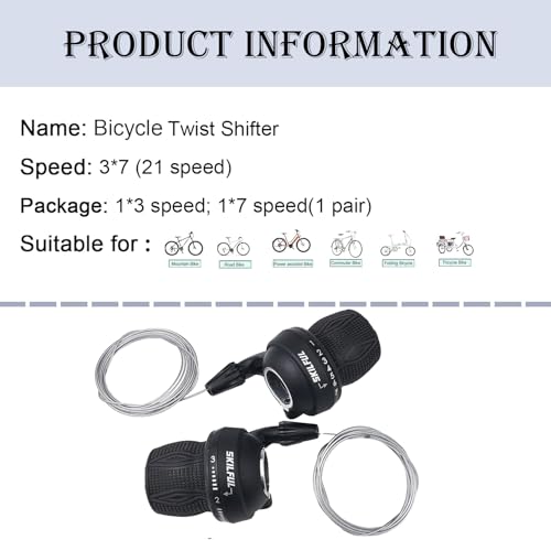 Bicycle Twist Grip Shifter 3x7 Speed - No Grips - MTB & Road Bike Compatible