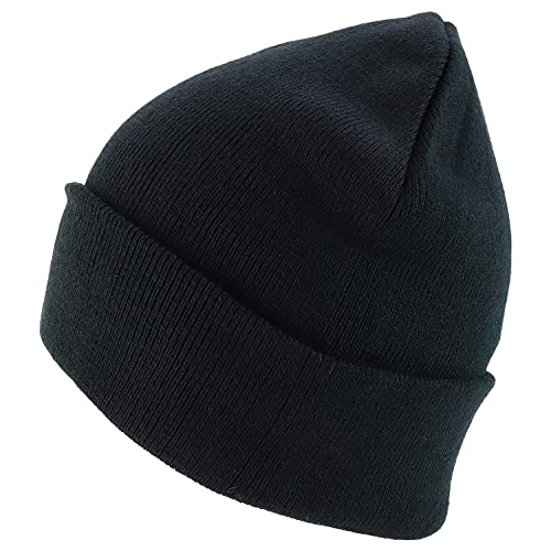 XXL Oversized Winter Beanie Hat - Solid Cuff Long Stretchy Knit Cap - Black