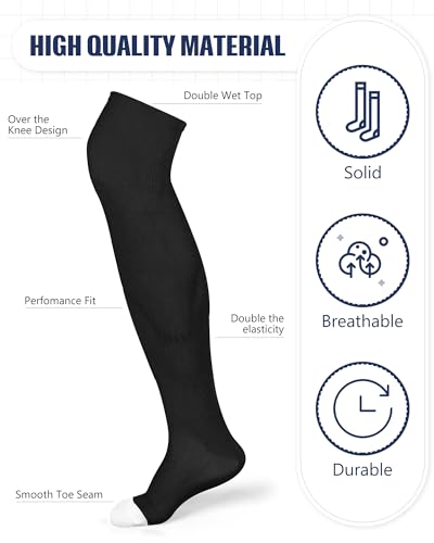Panitay 2 Pairs Over the Knee Baseball Socks - Black & White, Large