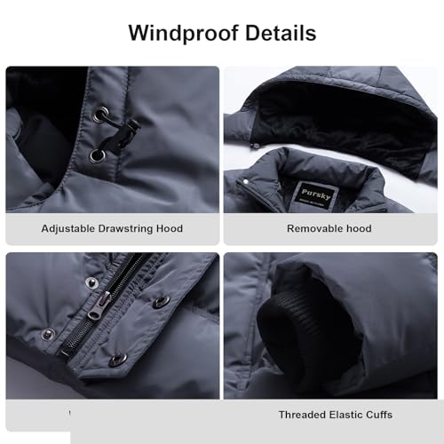 Pursky Men's Puffer Jacket Waterproof Winter Bubble Coats Ski Parka Fur Hooded