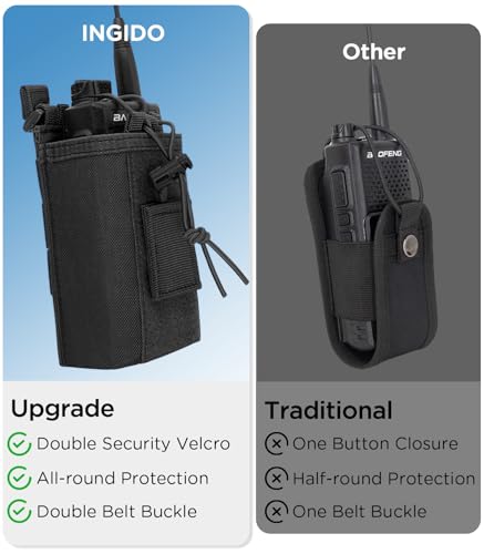 INGIDO Tactical Molle Radio Pouch Holster Adjustable Nylon Belt Case Black